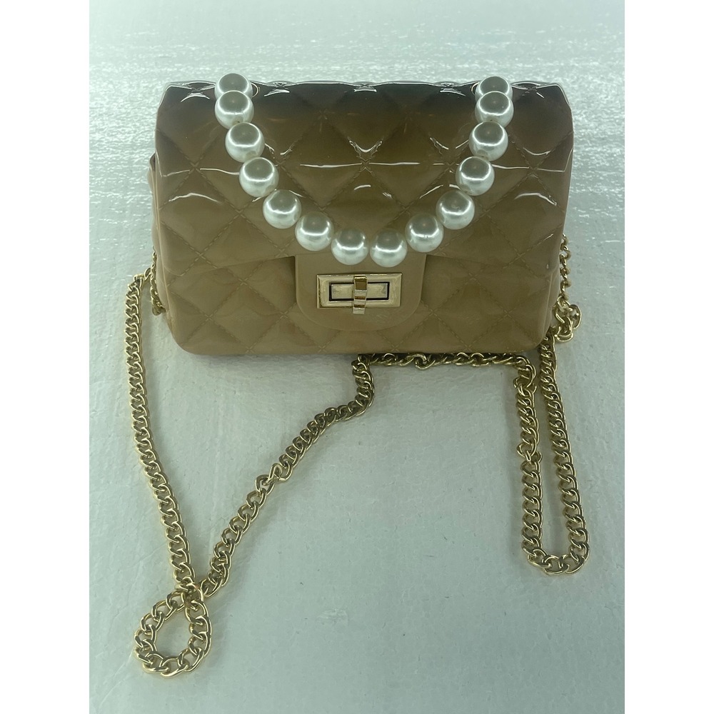 Quilted Crossbody Bag Pearl Handle Chain Strap Purse‎ Designer Style
